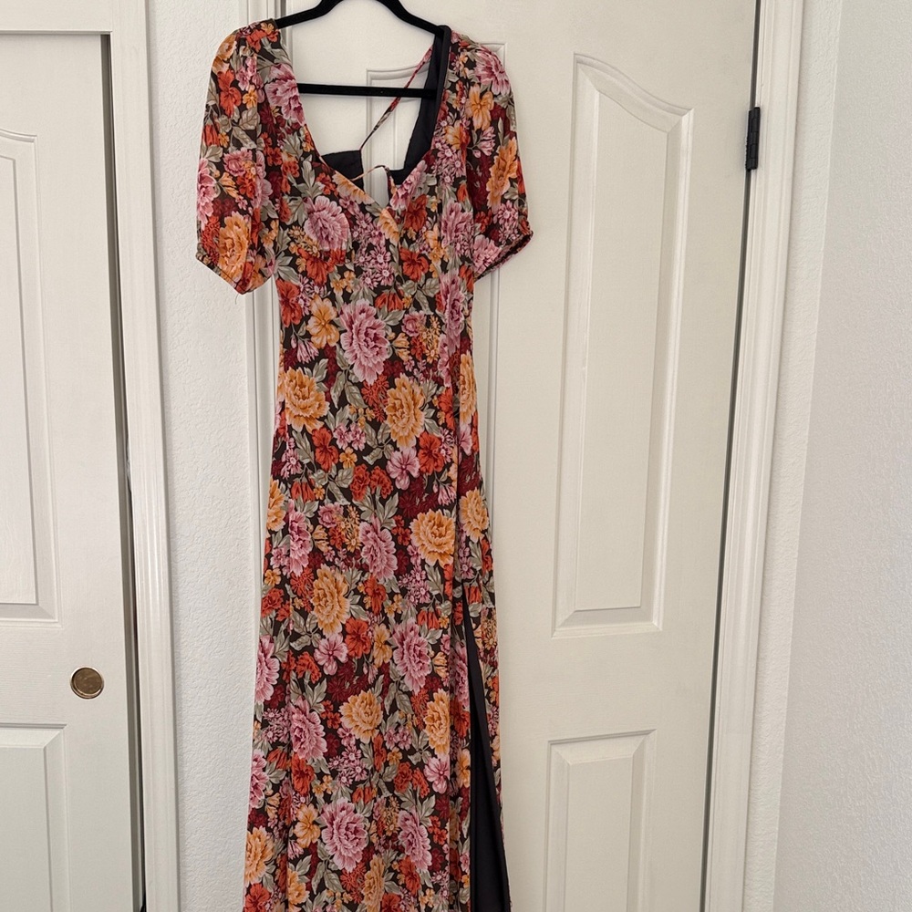Showpo Pink and Orange Floral Midi Dress
